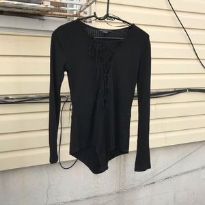 Front Lace Ribbed Bodysuit